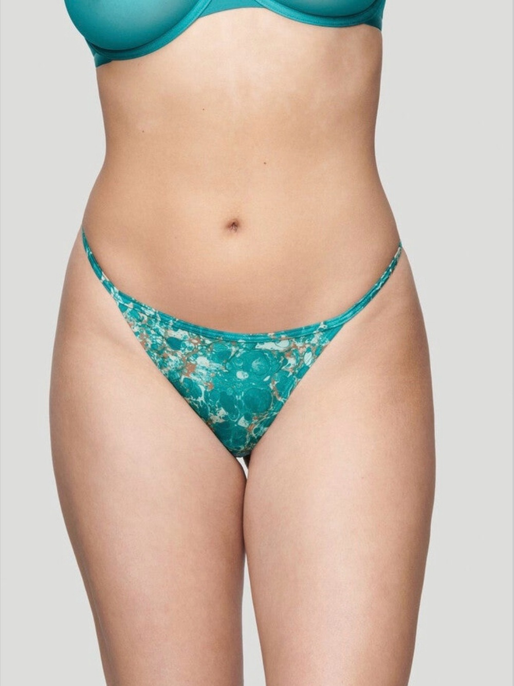 CUUP The String Thong - Modal Teal Marble Print XXL NWT